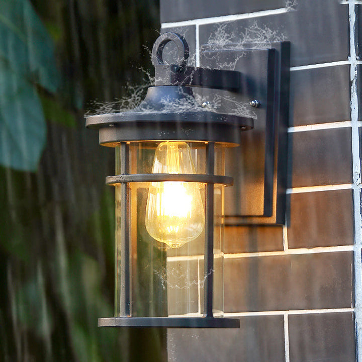 Zeitgenössische industrielle Zylinder Aluminium Glas Shade 1-Licht wasserdichte Wandlaampe für Außenterrasse | Karnz
