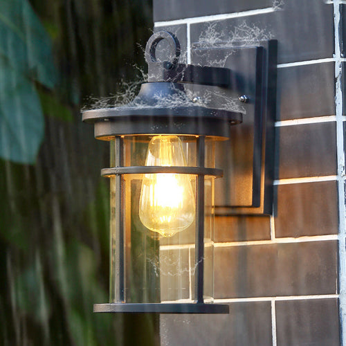 Zeitgenössische industrielle Zylinder Aluminium Glas Shade 1-Licht wasserdichte Wandlaampe für Außenterrasse | Karnz