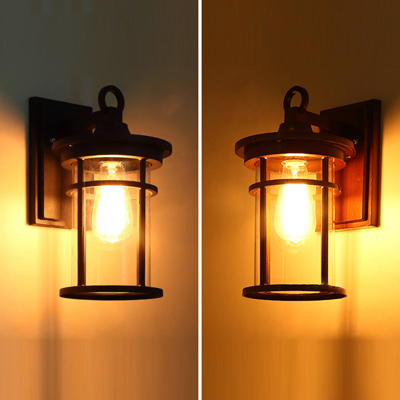 Zeitgenössische industrielle Zylinder Aluminium Glas Shade 1-Licht wasserdichte Wandlaampe für Außenterrasse | Karnz