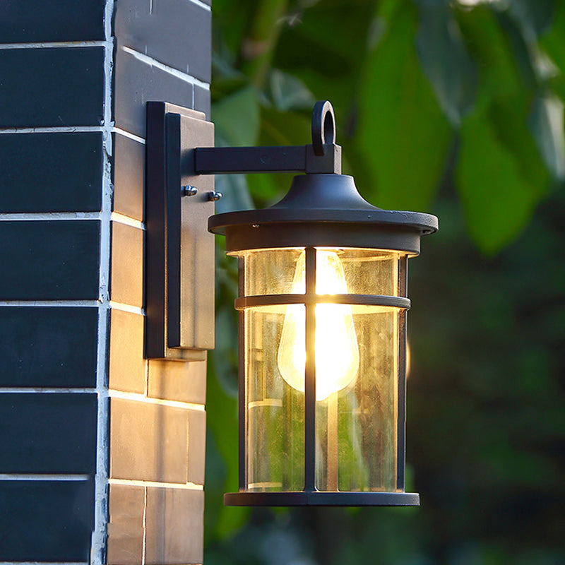 Zeitgenössische industrielle Zylinder Aluminium Glas Shade 1-Licht wasserdichte Wandlaampe für Außenterrasse | Karnz