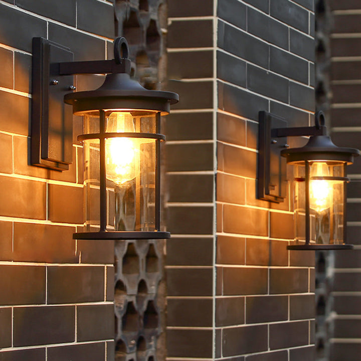 Zeitgenössische industrielle Zylinder Aluminium Glas Shade 1-Licht wasserdichte Wandlaampe für Außenterrasse | Karnz
