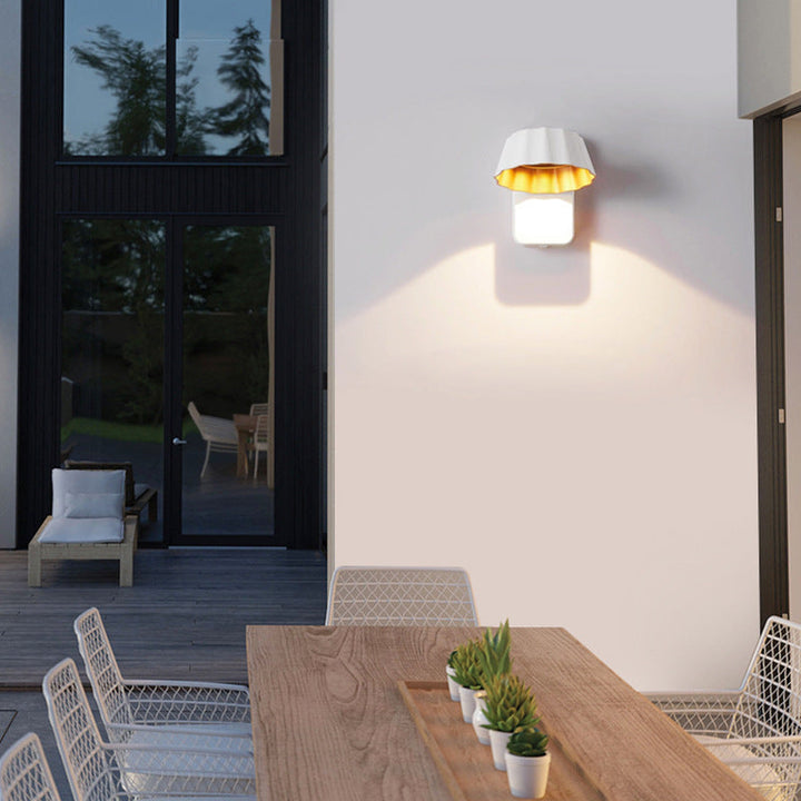 Zeitgenössische industrielle Aluminium gefaltete runde Schirm LED Außen wasserdichte Wandleuchte für den Garten | Karnz