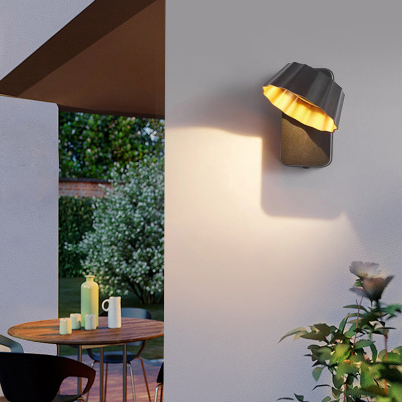 Zeitgenössische industrielle Aluminium gefaltete runde Schirm LED Außen wasserdichte Wandleuchte für den Garten | Karnz