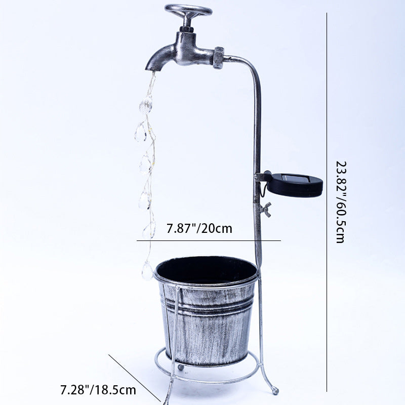 Moderne Art Deco Solar Wasserhahn Wasser Tropfen Fließendes Wasser Pflanzenform Eisen LED Außenlicht Für Garten | Karnz