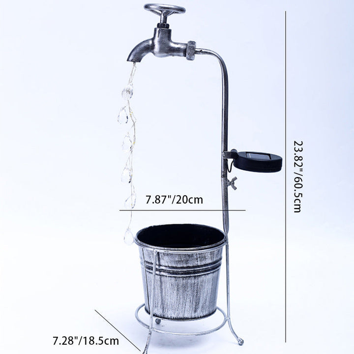 Moderne Art Deco Solar Wasserhahn Wasser Tropfen Fließendes Wasser Pflanzenform Eisen LED Außenlicht Für Garten | Karnz