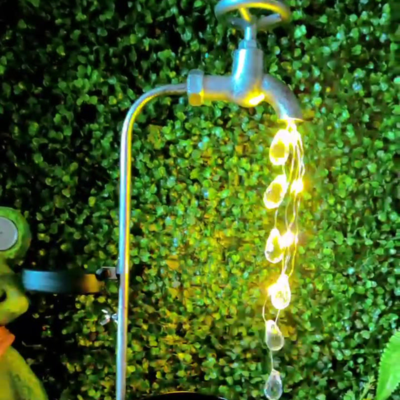 Moderne Art Deco Solar Wasserhahn Wasser Tropfen Fließendes Wasser Pflanzenform Eisen LED Außenlicht Für Garten | Karnz