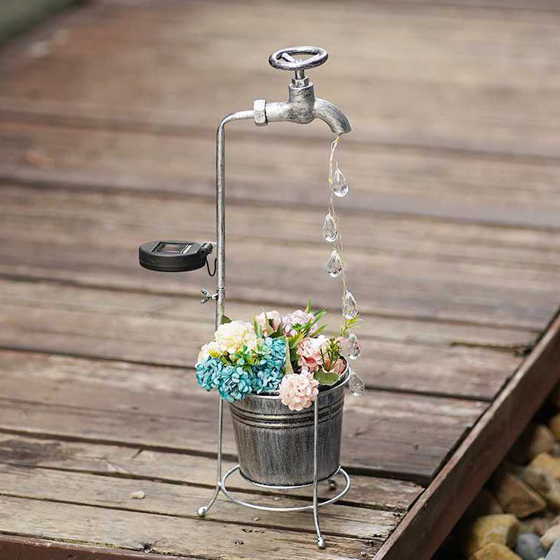 Moderne Art Deco Solar Wasserhahn Wasser Tropfen Fließendes Wasser Pflanzenform Eisen LED Außenlicht Für Garten | Karnz