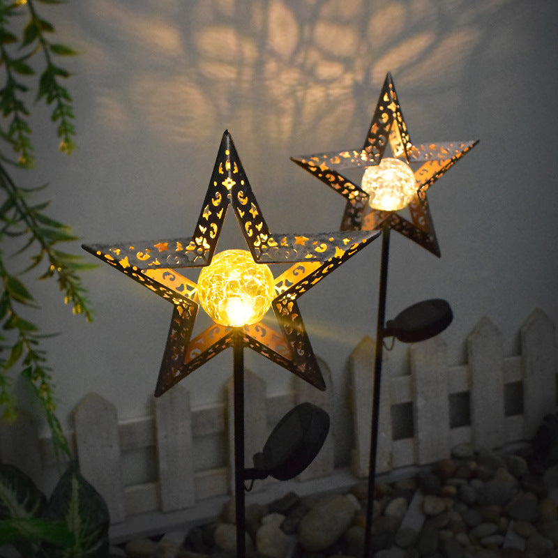 Solarbetriebene, wasserdichte LED-Außenleuchte mit Erdungsstecker in Sternform, Sonne und Mond aus Eisenglas für den Garten