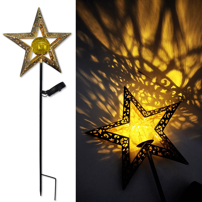 Solarbetriebene, wasserdichte LED-Außenleuchte mit Erdungsstecker in Sternform, Sonne und Mond aus Eisenglas für den Garten