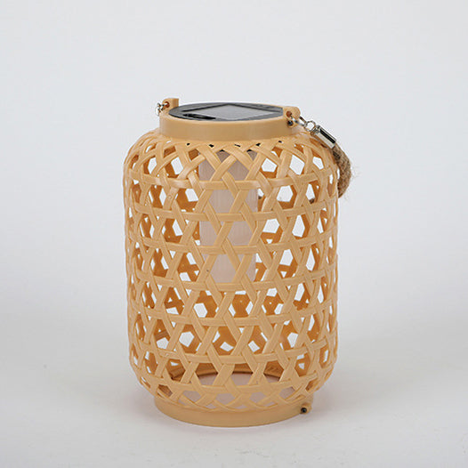 Moderne Art Deco Solar Wasserdicht Imitation Rattan Gewebte Laterne Zylindrische Kunststoff LED Außenlicht Für Garten | Karnz