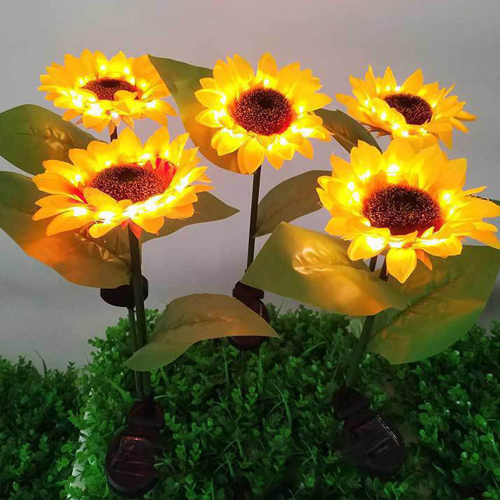 Zeitgenössische kreative solarbetriebene wasserdichte Sonnenblume Seide ABS Edelstahl LED Außenlicht für Garten | Karnz