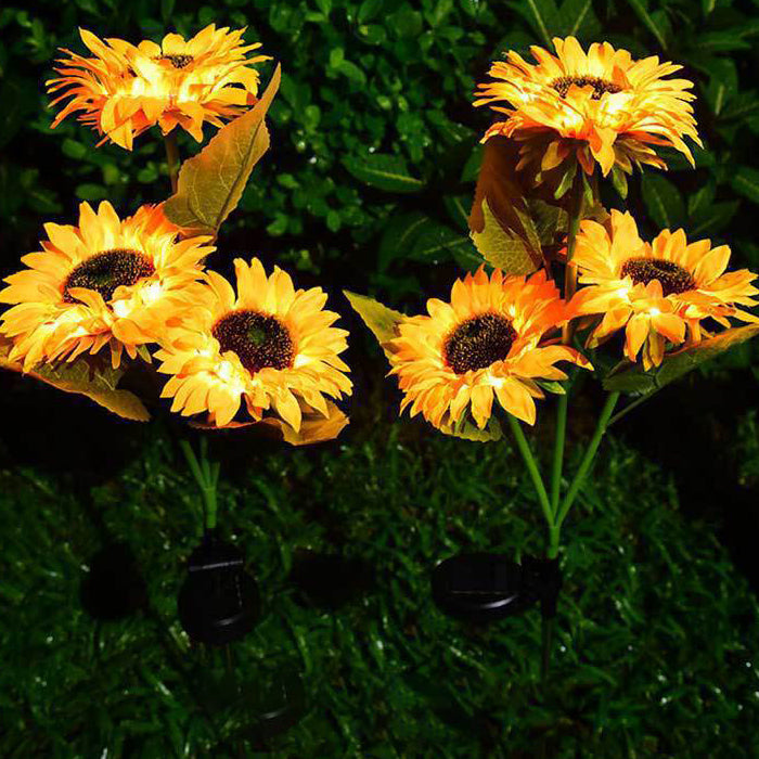 Zeitgenössische kreative solarbetriebene wasserdichte Sonnenblume Seide ABS Edelstahl LED Außenlicht für Garten | Karnz