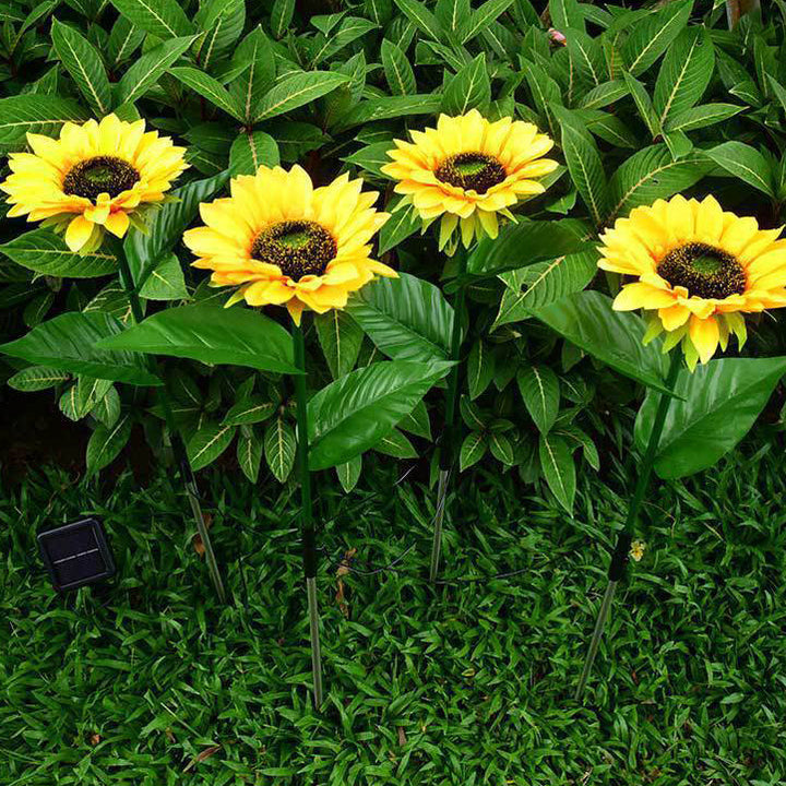 Zeitgenössische kreative solarbetriebene wasserdichte Sonnenblume Seide ABS Edelstahl LED Außenlicht für Garten | Karnz