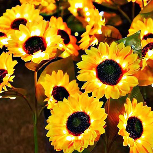 Zeitgenössische kreative solarbetriebene wasserdichte Sonnenblume Seide ABS Edelstahl LED Außenlicht für Garten | Karnz