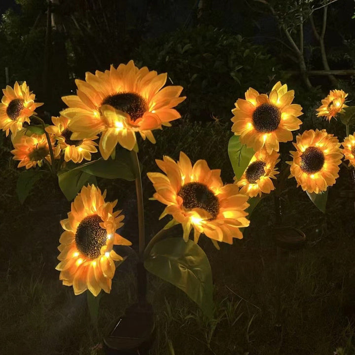 Zeitgenössische kreative solarbetriebene wasserdichte Sonnenblume Seide ABS Edelstahl LED Außenlicht für Garten | Karnz