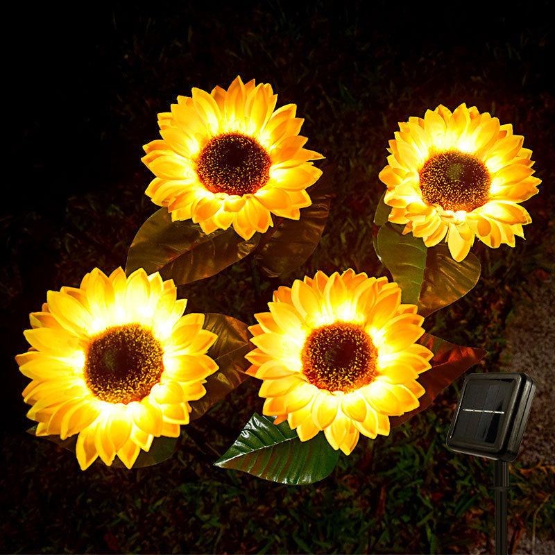 Zeitgenössische kreative solarbetriebene wasserdichte Sonnenblume Seide ABS Edelstahl LED Außenlicht für Garten | Karnz