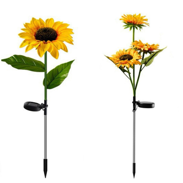 Zeitgenössische kreative solarbetriebene wasserdichte Sonnenblume Seide ABS Edelstahl LED Außenlicht für Garten | Karnz