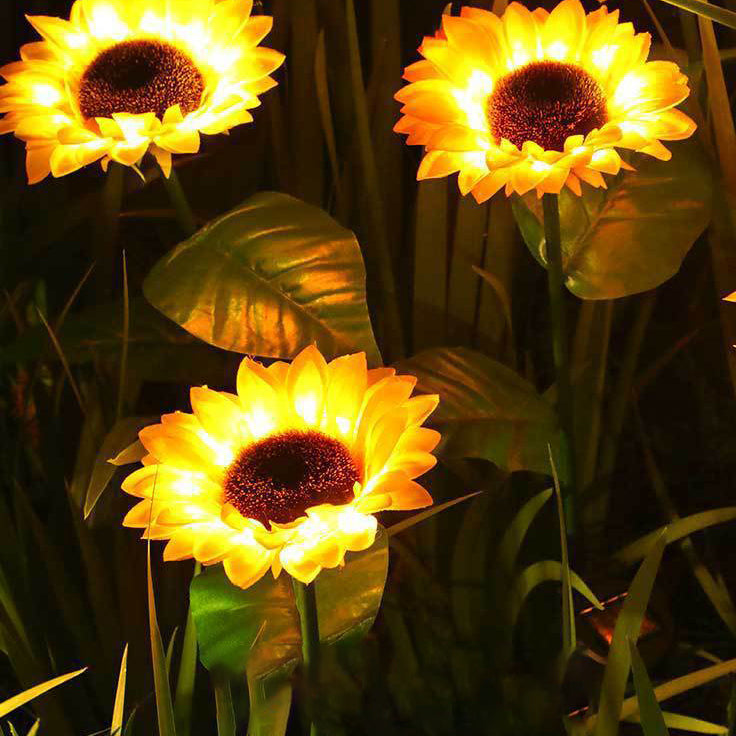 Zeitgenössische kreative solarbetriebene wasserdichte Sonnenblume Seide ABS Edelstahl LED Außenlicht für Garten | Karnz