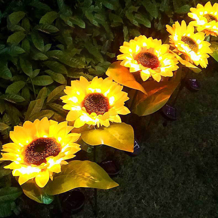 Zeitgenössische kreative solarbetriebene wasserdichte Sonnenblume Seide ABS Edelstahl LED Außenlicht für Garten | Karnz