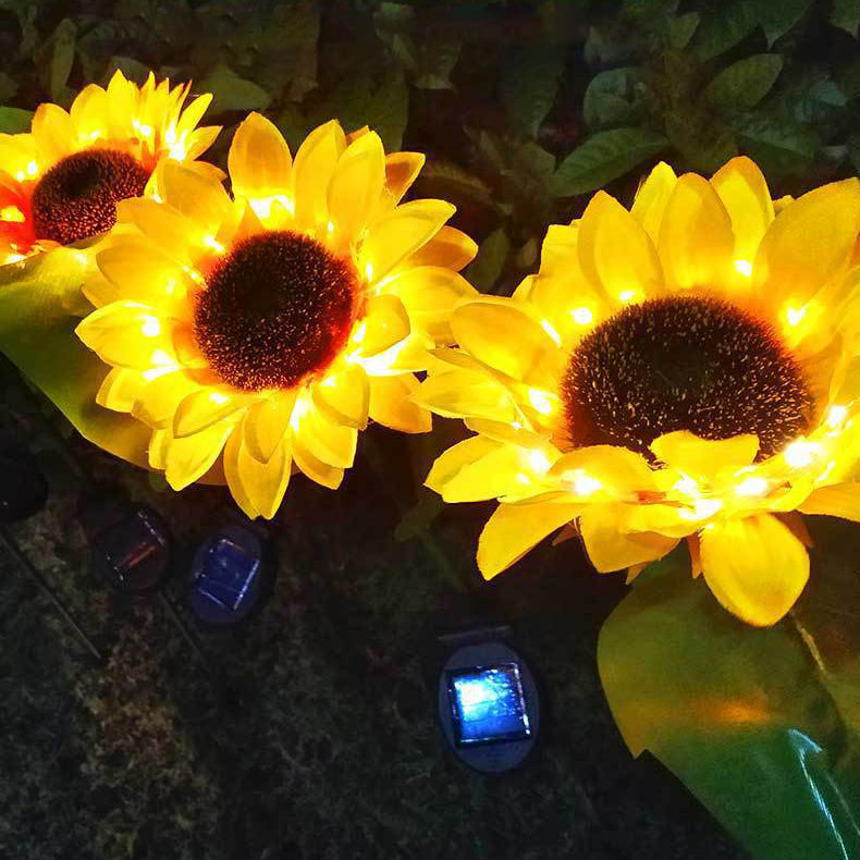 Zeitgenössische kreative solarbetriebene wasserdichte Sonnenblume Seide ABS Edelstahl LED Außenlicht für Garten | Karnz