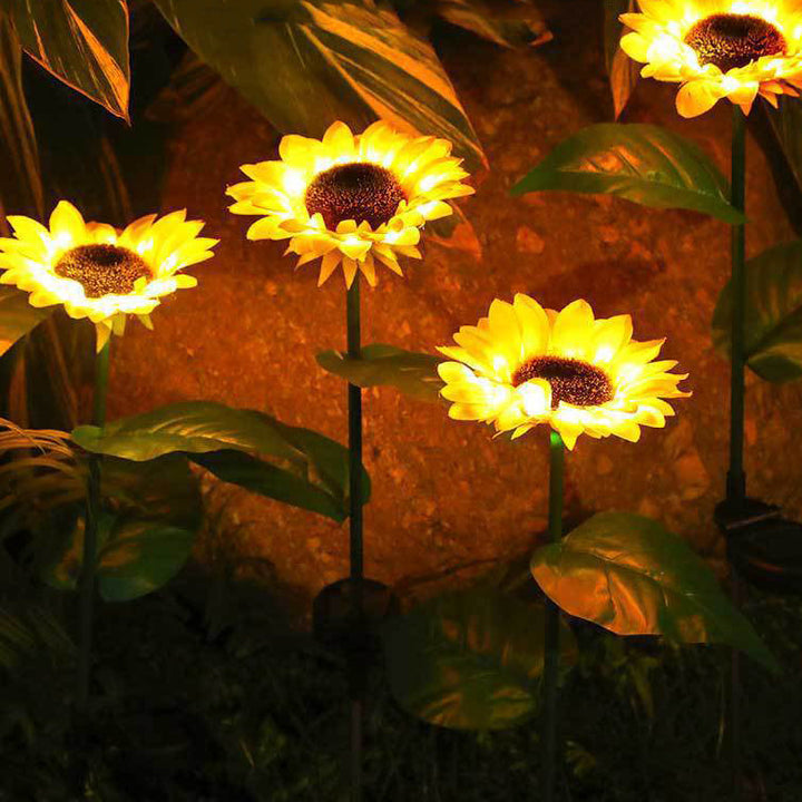 Zeitgenössische kreative solarbetriebene wasserdichte Sonnenblume Seide ABS Edelstahl LED Außenlicht für Garten | Karnz