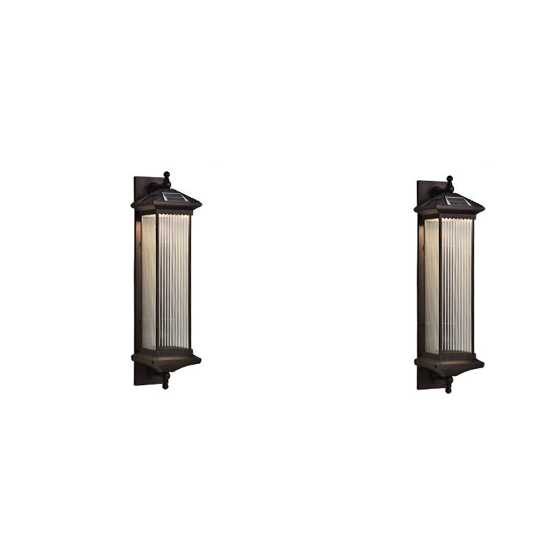 Traditionelles chinesisches wasserdichtes rechteckiges Glas-Metall 1-Licht-Wand sconce Lampe für Außenpatio | Karnz