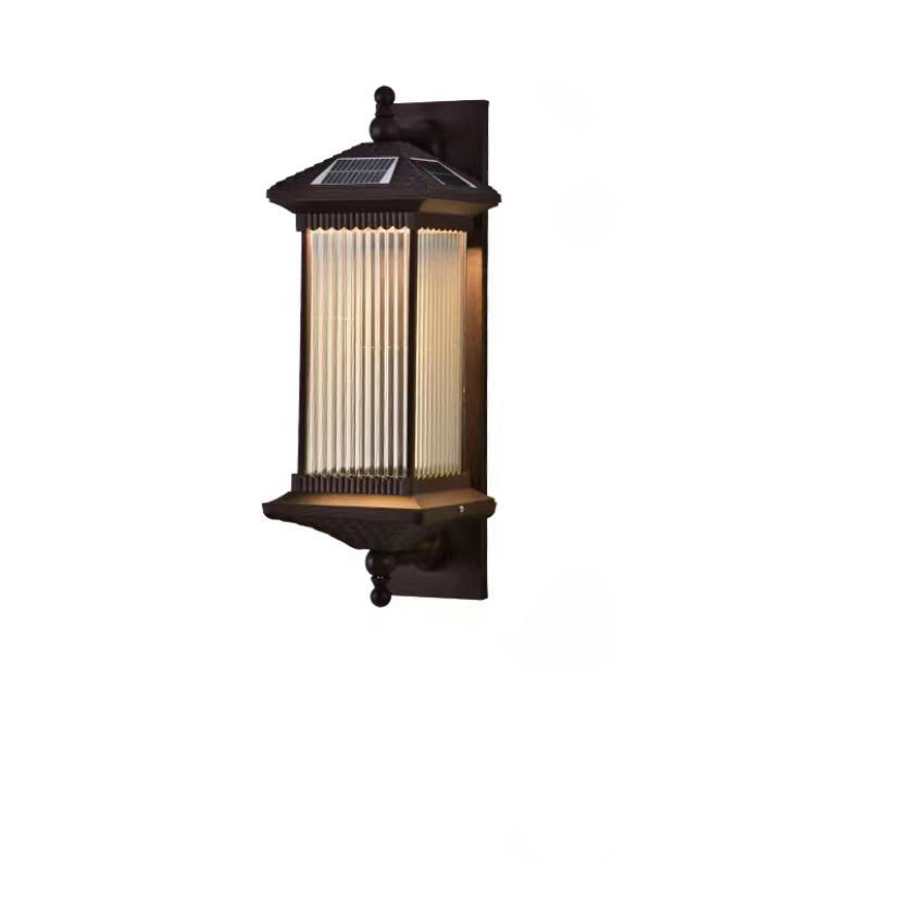 Traditionelles chinesisches wasserdichtes rechteckiges Glas-Metall 1-Licht-Wand sconce Lampe für Außenpatio | Karnz