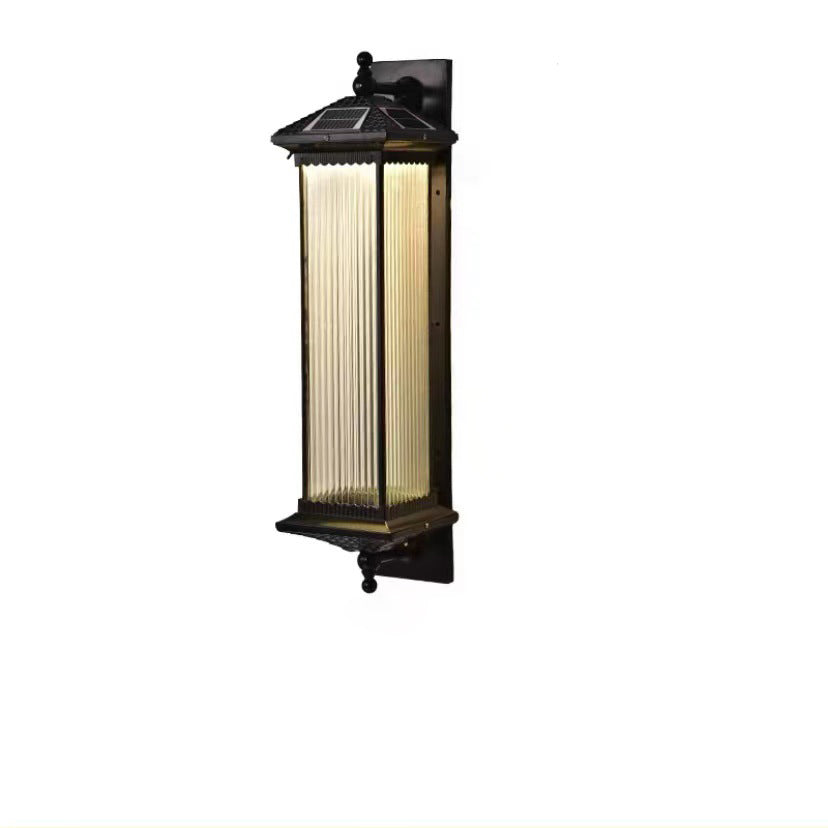 Traditionelles chinesisches wasserdichtes rechteckiges Glas-Metall 1-Licht-Wand sconce Lampe für Außenpatio | Karnz