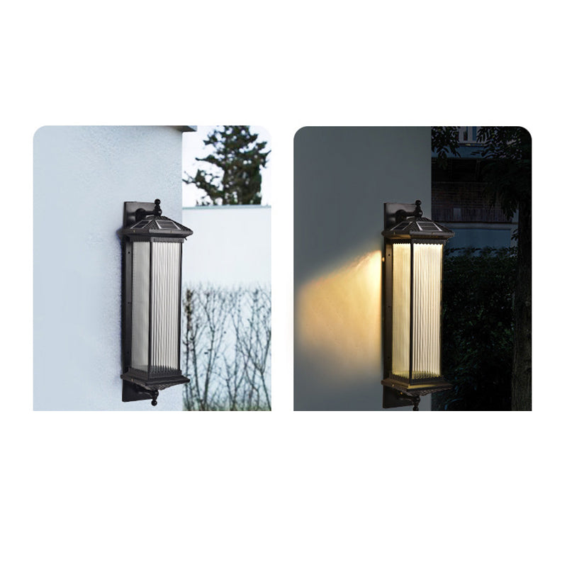 Traditionelles chinesisches wasserdichtes rechteckiges Glas-Metall 1-Licht-Wand sconce Lampe für Außenpatio | Karnz