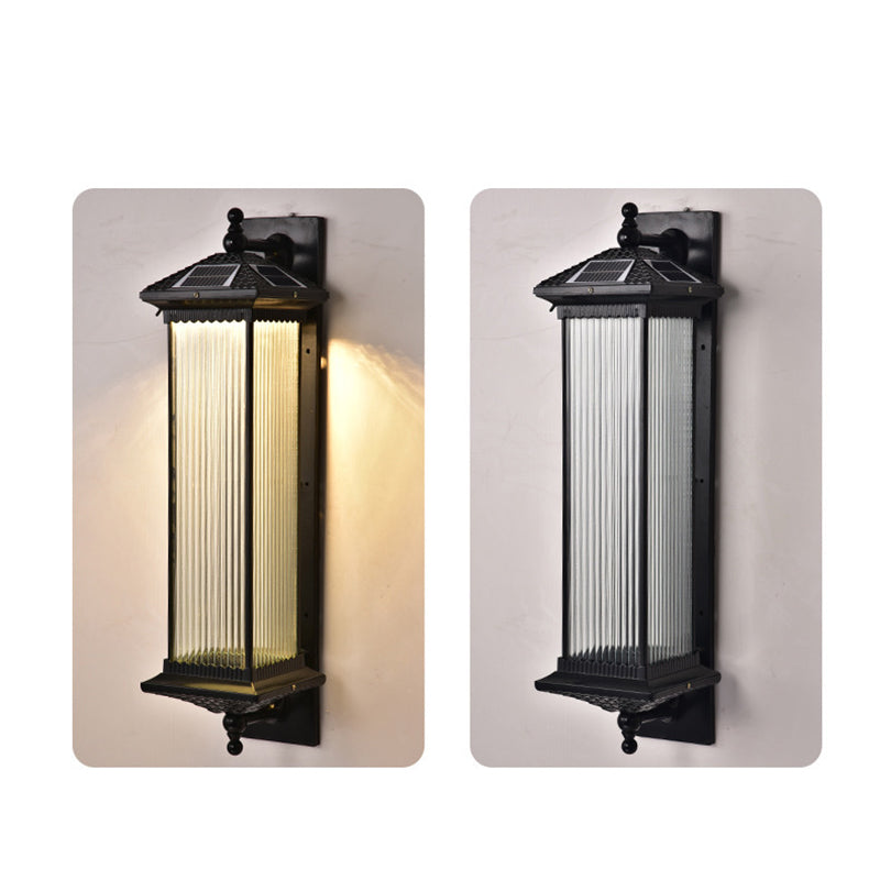 Traditionelles chinesisches wasserdichtes rechteckiges Glas-Metall 1-Licht-Wand sconce Lampe für Außenpatio | Karnz
