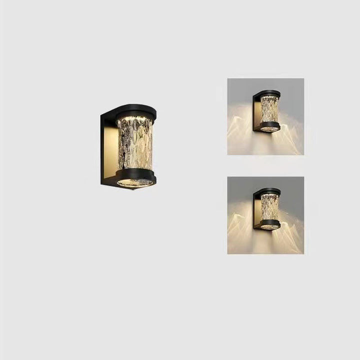 Moderne Luxus Waterproof Zylinder Edelstahl Kristall LED Wandleuchte Lampe für Außenpatio | Karnz