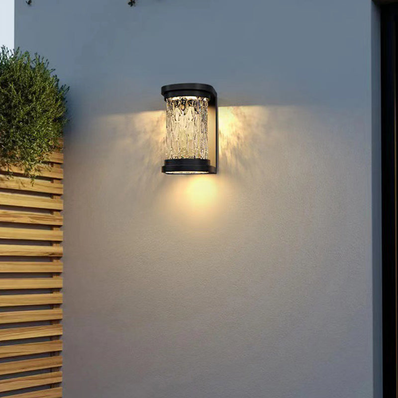 Moderne Luxus Waterproof Zylinder Edelstahl Kristall LED Wandleuchte Lampe für Außenpatio | Karnz