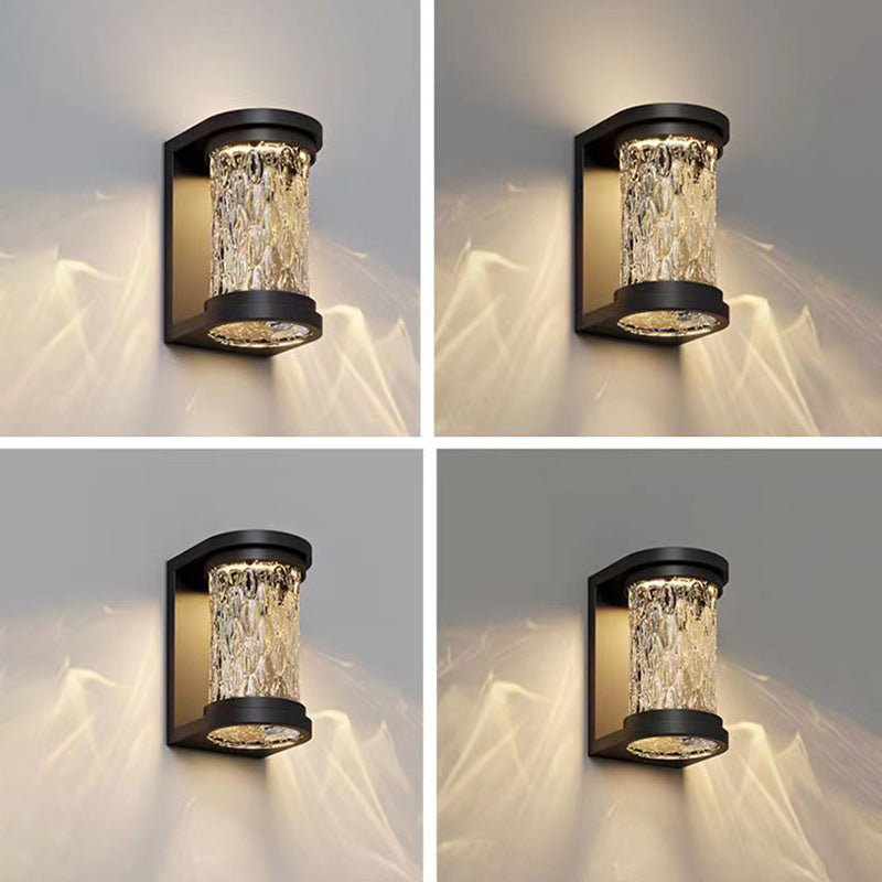 Moderne Luxus Waterproof Zylinder Edelstahl Kristall LED Wandleuchte Lampe für Außenpatio | Karnz