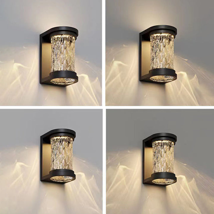 Moderne Luxus Waterproof Zylinder Edelstahl Kristall LED Wandleuchte Lampe für Außenpatio | Karnz