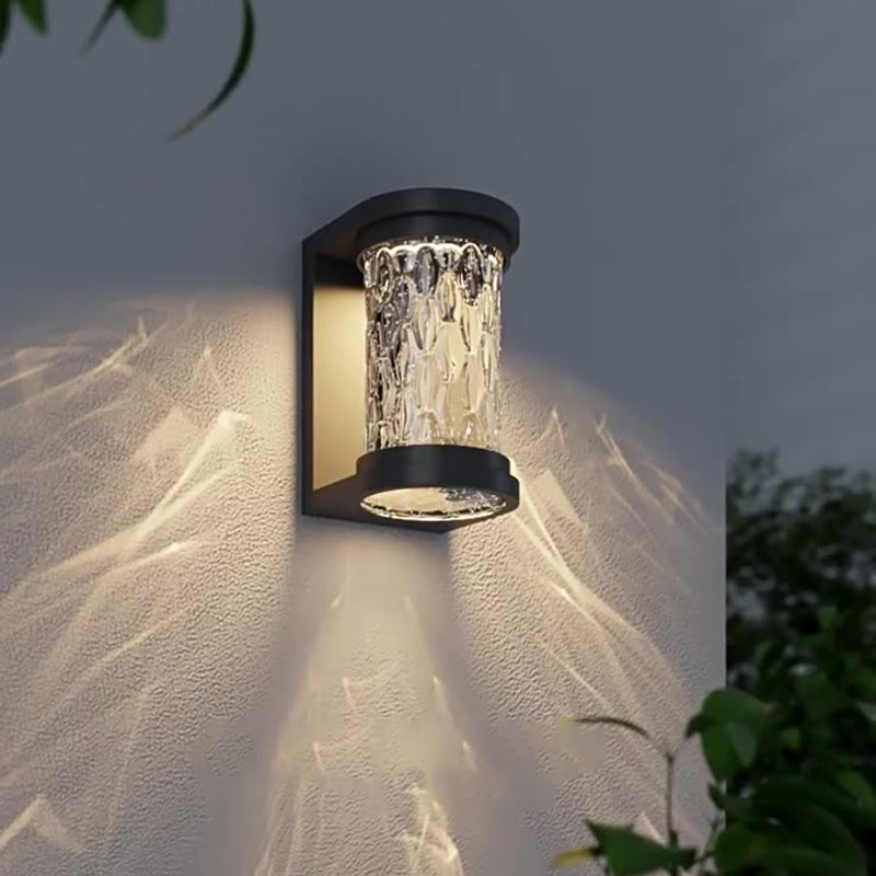 Moderne Luxus Waterproof Zylinder Edelstahl Kristall LED Wandleuchte Lampe für Außenpatio | Karnz