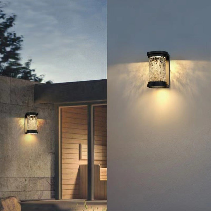 Moderne Luxus Waterproof Zylinder Edelstahl Kristall LED Wandleuchte Lampe für Außenpatio | Karnz