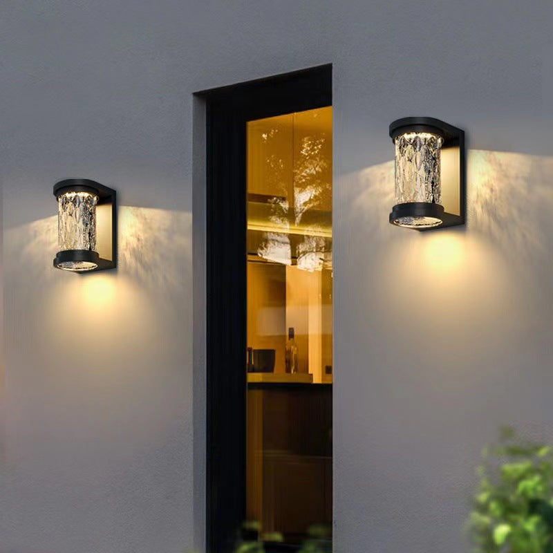 Moderne Luxus Waterproof Zylinder Edelstahl Kristall LED Wandleuchte Lampe für Außenpatio | Karnz