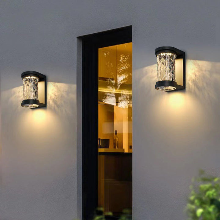 Moderne Luxus Waterproof Zylinder Edelstahl Kristall LED Wandleuchte Lampe für Außenpatio | Karnz