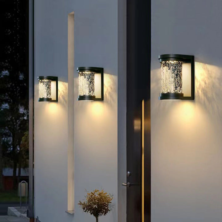 Moderne Luxus Waterproof Zylinder Edelstahl Kristall LED Wandleuchte Lampe für Außenpatio | Karnz