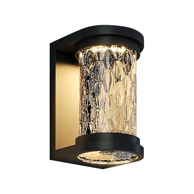 Moderne Luxus Waterproof Zylinder Edelstahl Kristall LED Wandleuchte Lampe für Außenpatio | Karnz
