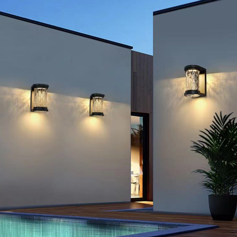 Moderne Luxus Waterproof Zylinder Edelstahl Kristall LED Wandleuchte Lampe für Außenpatio | Karnz