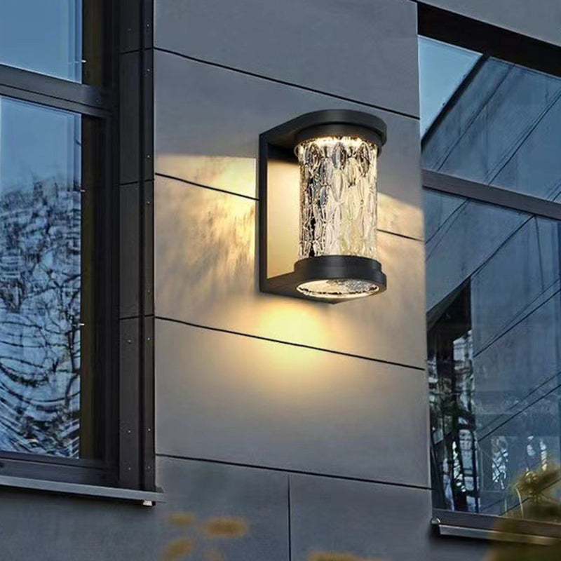 Moderne Luxus Waterproof Zylinder Edelstahl Kristall LED Wandleuchte Lampe für Außenpatio | Karnz