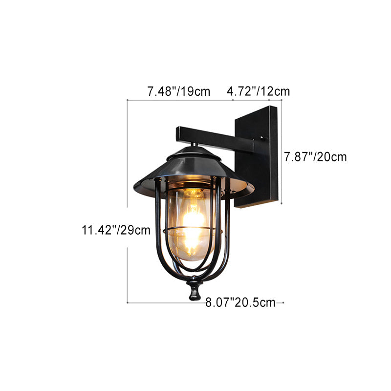 Traditionelle Vintage Vogelkäfig Eisen Glas 1-Licht Wandleuchte Lampe Für Außenpatio | Karnz
