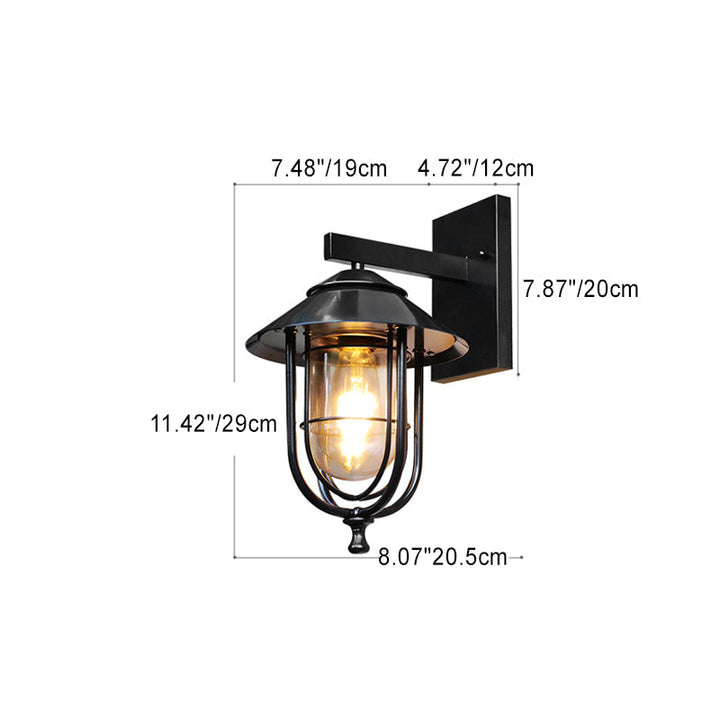 Traditionelle Vintage Vogelkäfig Eisen Glas 1-Licht Wandleuchte Lampe Für Außenpatio | Karnz