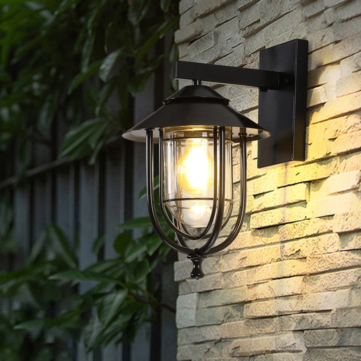 Traditionelle Vintage Vogelkäfig Eisen Glas 1-Licht Wandleuchte Lampe Für Außenpatio | Karnz