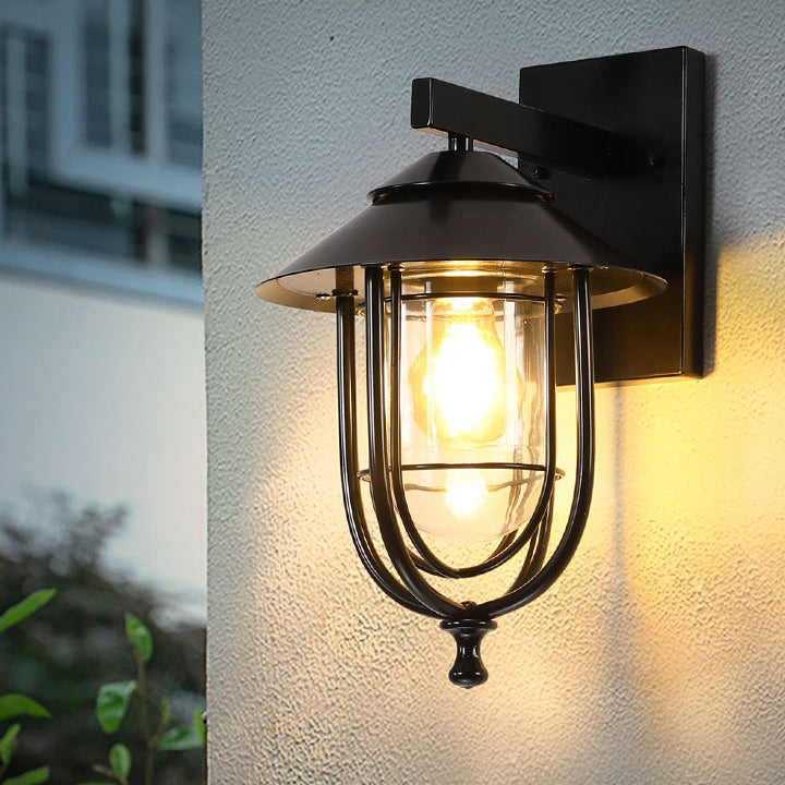 Traditionelle Vintage Vogelkäfig Eisen Glas 1-Licht Wandleuchte Lampe Für Außenpatio | Karnz