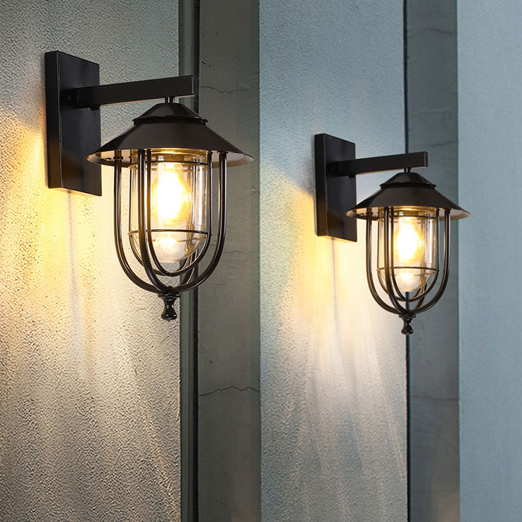 Traditionelle Vintage Vogelkäfig Eisen Glas 1-Licht Wandleuchte Lampe Für Außenpatio | Karnz