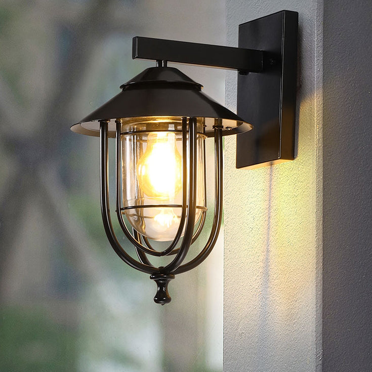Traditionelle Vintage Vogelkäfig Eisen Glas 1-Licht Wandleuchte Lampe Für Außenpatio | Karnz