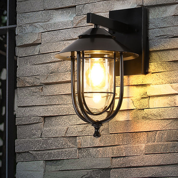 Traditionelle Vintage Vogelkäfig Eisen Glas 1-Licht Wandleuchte Lampe Für Außenpatio | Karnz