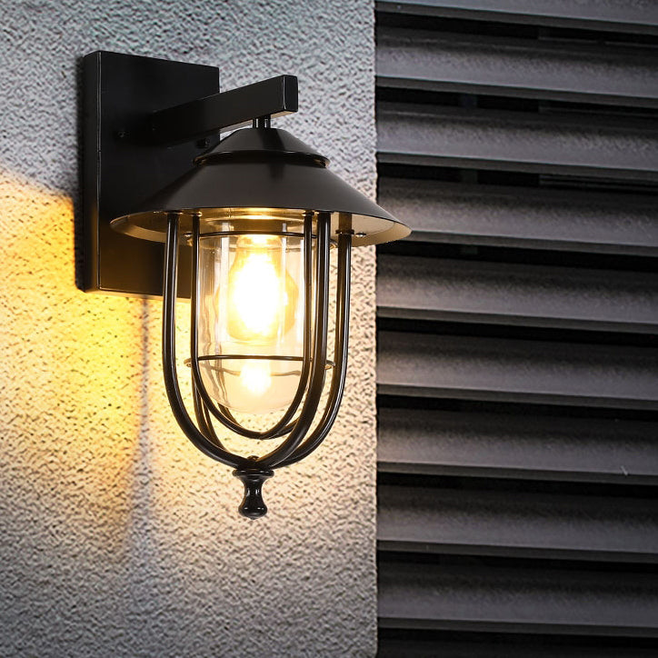 Traditionelle Vintage Vogelkäfig Eisen Glas 1-Licht Wandleuchte Lampe Für Außenpatio | Karnz